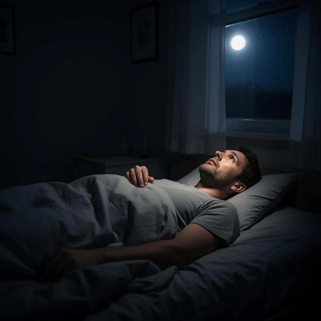 man waking up at night unable to fall back asleep